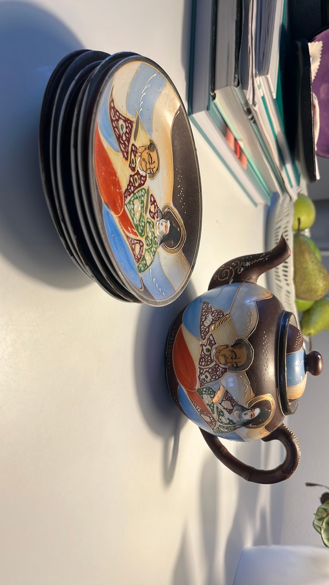 Satsuma antiek Japans theepot, schoteltjes, Antiek en Kunst, Ophalen