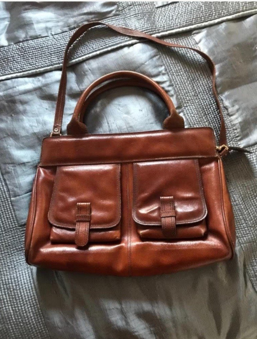 Vintage Cognackleurige Leren Tas, Ophalen of Verzenden, Zo goed als nieuw, Overige kleuren, Schoudertasje
