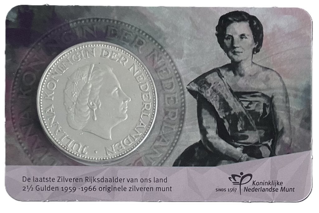 60 jaar afscheid zilveren Rijksdaalder 1966 in coincard, Postzegels en Munten, Munten | Nederland, Setje, 2½ gulden, Koningin Juliana