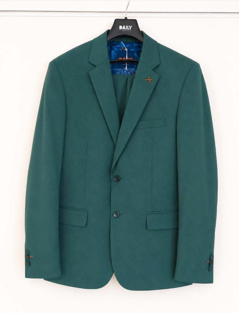 Vlot heren pak, blazer + pantalon, groen/teal, mt. 52., Ophalen of Verzenden, Zo goed als nieuw, Maat 52/54 (L), Groen