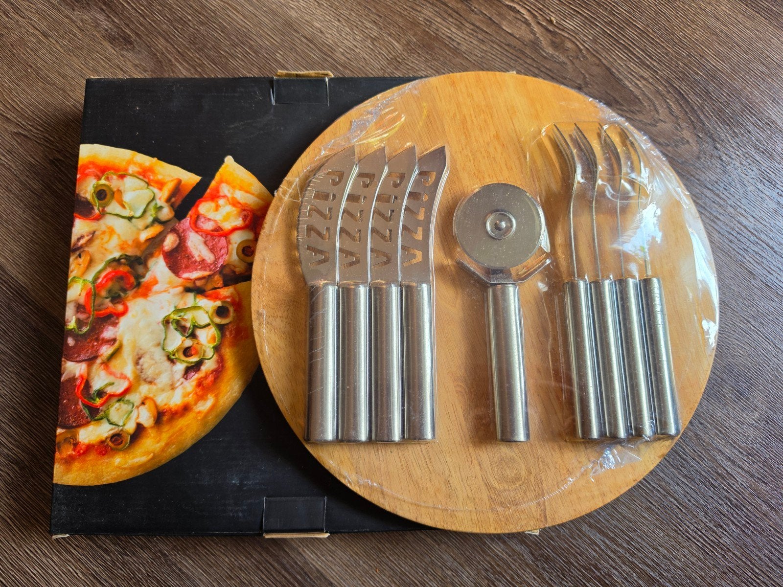 Nieuw 10-delig pizzaset met snijplank en bestek, Overige typen, Hout, Nieuw, Ophalen of Verzenden