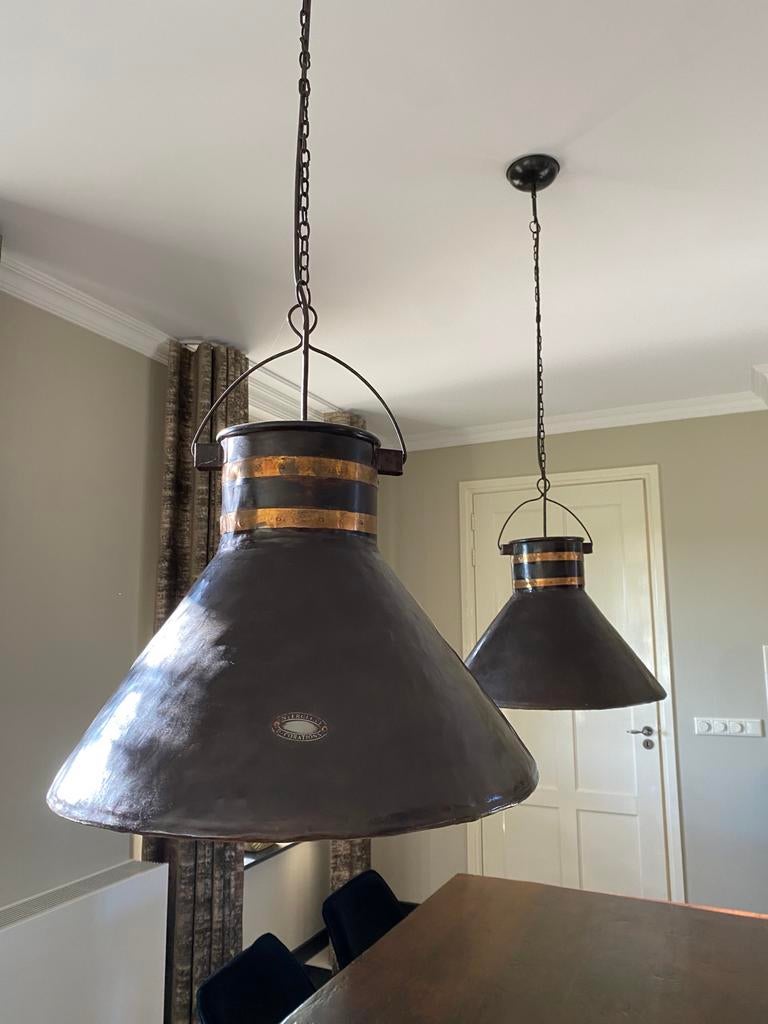 2 hanglampen, metaal, 46 cm diameter, Ophalen, Gebruikt, Metaal, Minder dan 50 cm