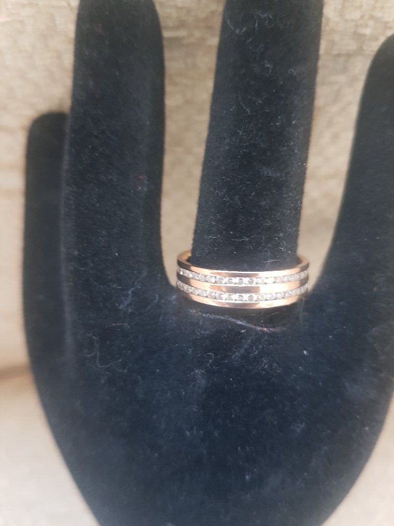 18 krt roségd dubbele alliance ring met ca. 2 crt brilj, Nieuw, Ophalen of Verzenden, 17 tot 18, Met edelsteen