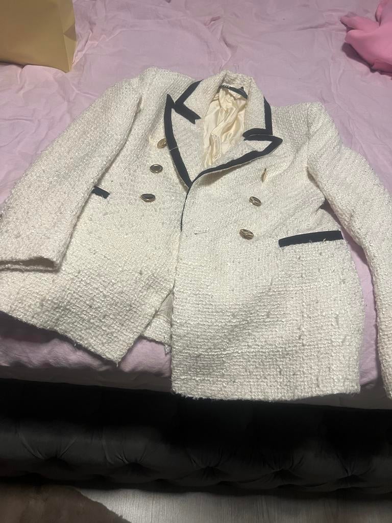 Zara Tweed Blazer Wit Zwart XS, Ophalen of Verzenden, Zo goed als nieuw, Maat 34 (XS) of kleiner, Wit