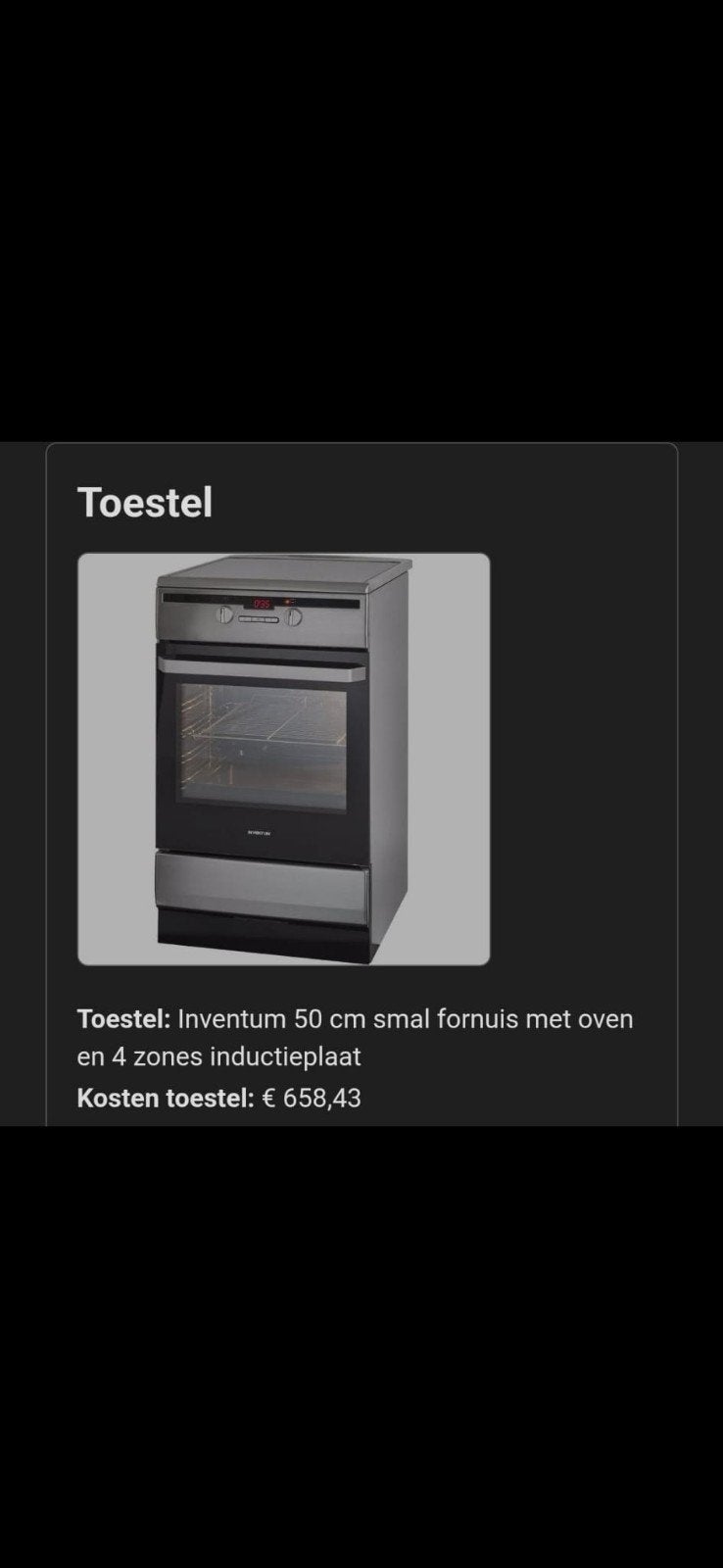 Inventum 50 cm smal fornuis met oven en inductieplaat, Witgoed en Apparatuur, Fornuizen, Ophalen, 4 kookzones, Zo goed als nieuw