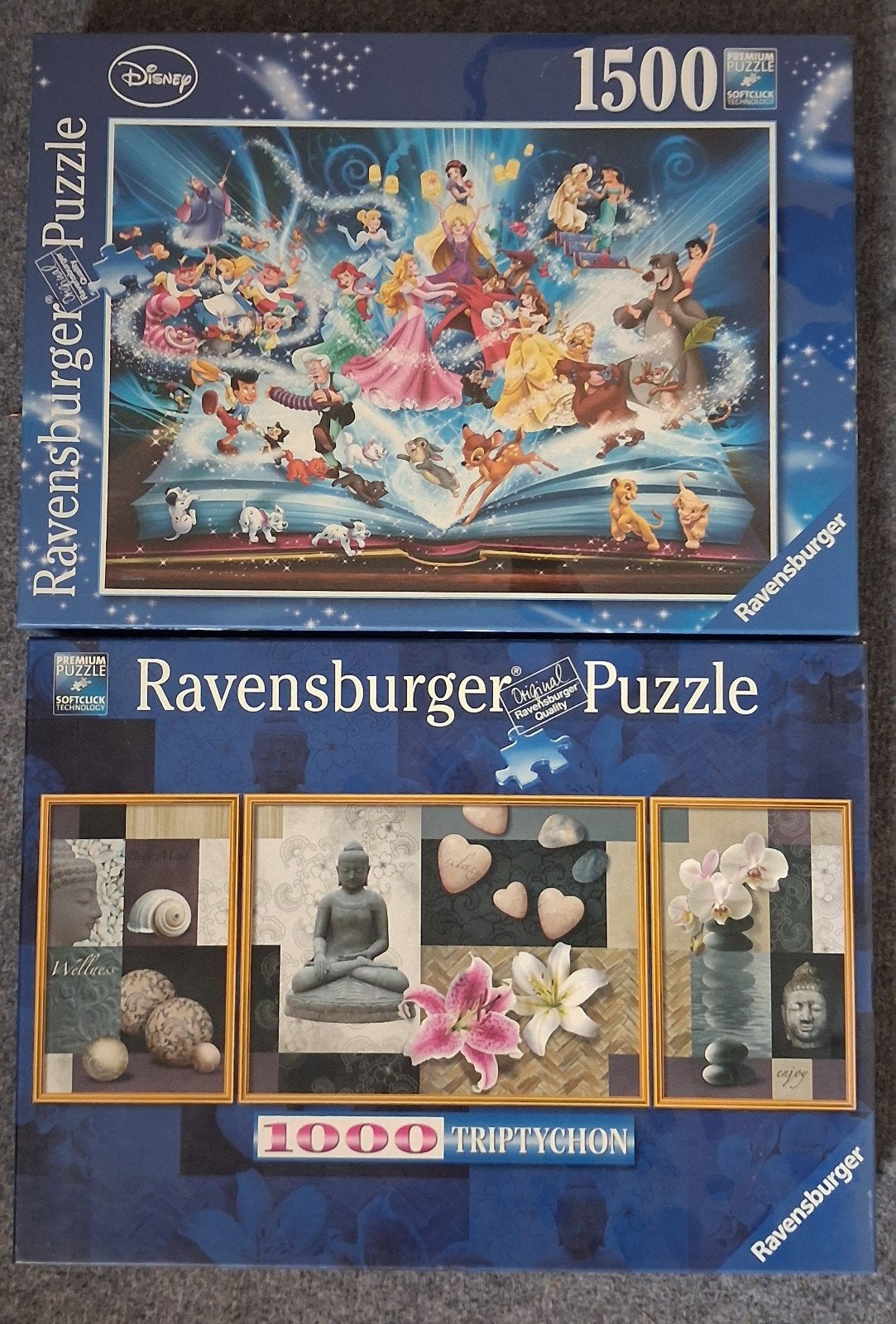 2 Ravensburger Puzzels Disney 1500 stukjes & Triptychon 1000, Ophalen of Verzenden, 500 t/m 1500 stukjes, Gebruikt, Legpuzzel