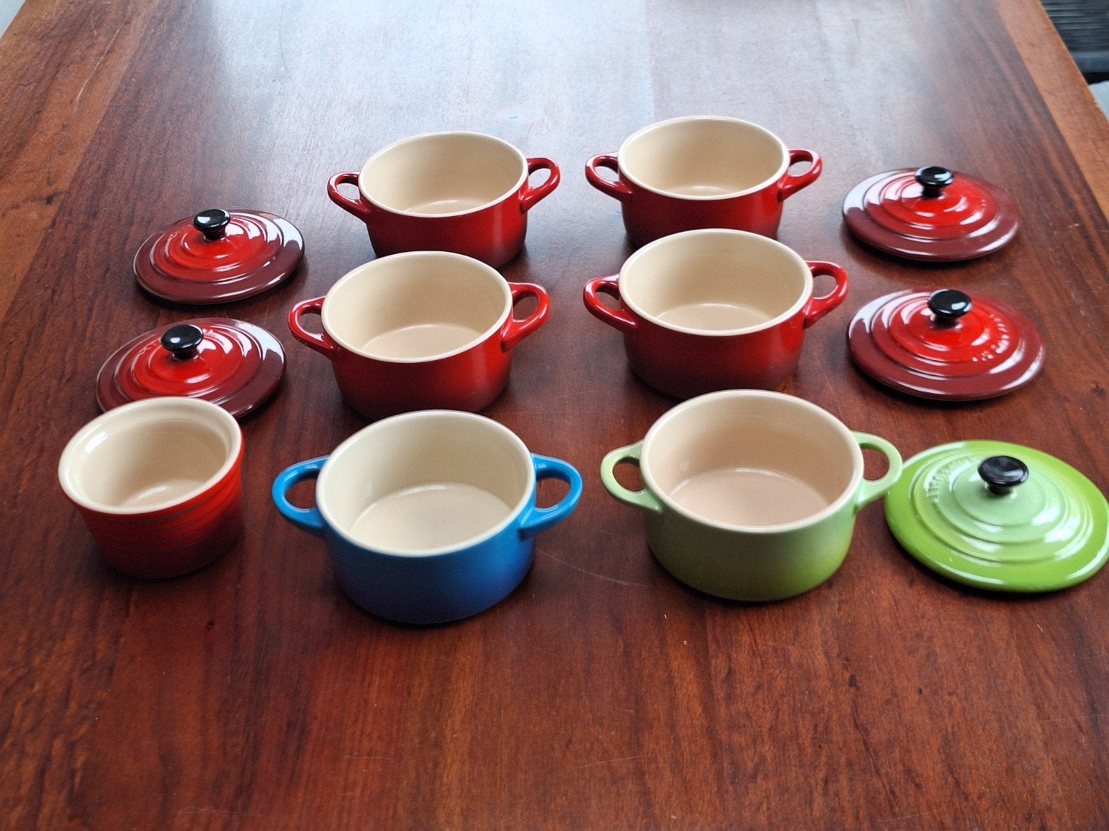 le Creuset, mini cocottes, rameskin, ovenschalen, Ophalen of Verzenden, Zo goed als nieuw, Overige materialen, Le Creuset