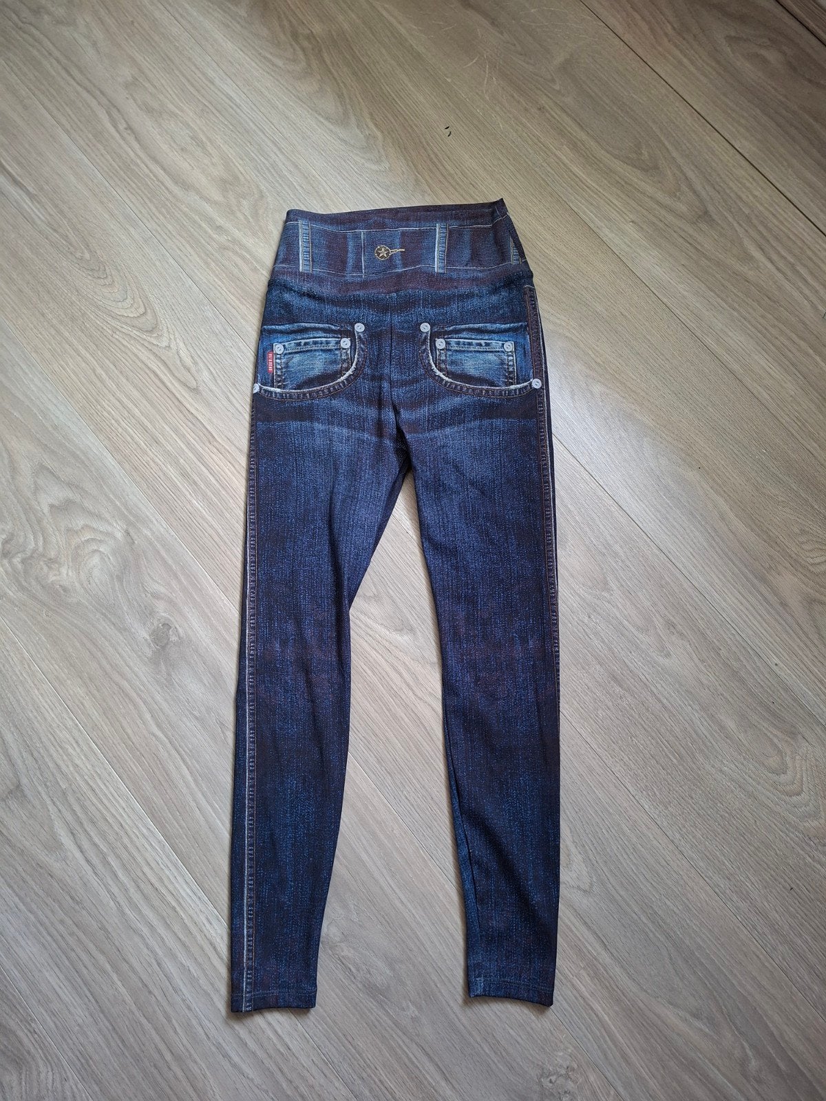 Legging met jeansprint en sterdetail - Maat S, Legging, Maat 36/38 (S), Blauw, Nieuw