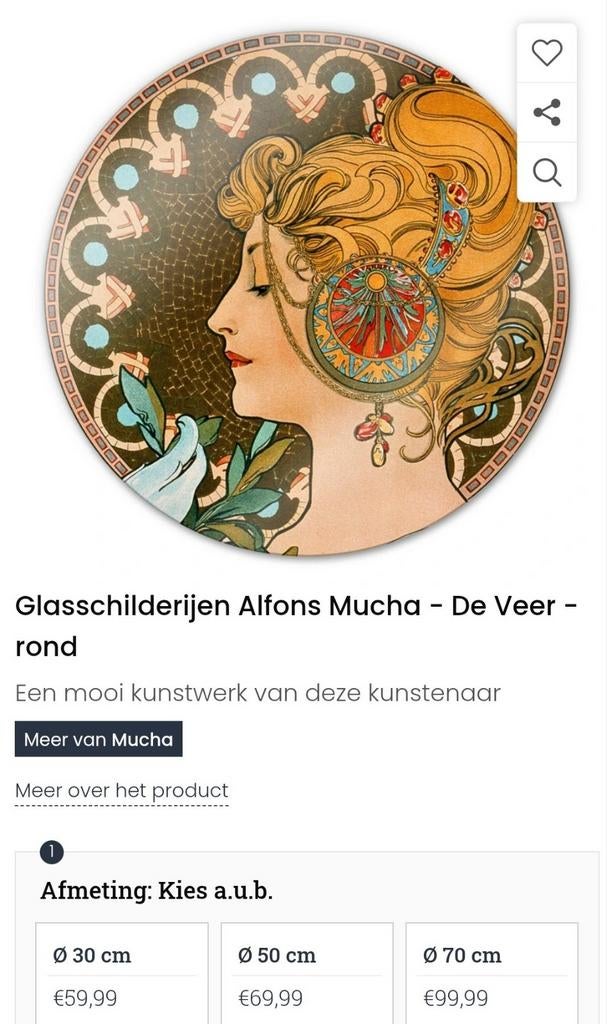Glasschilderij afbeelding Mucha of als  tafelblad, Ophalen of Verzenden, Nieuw