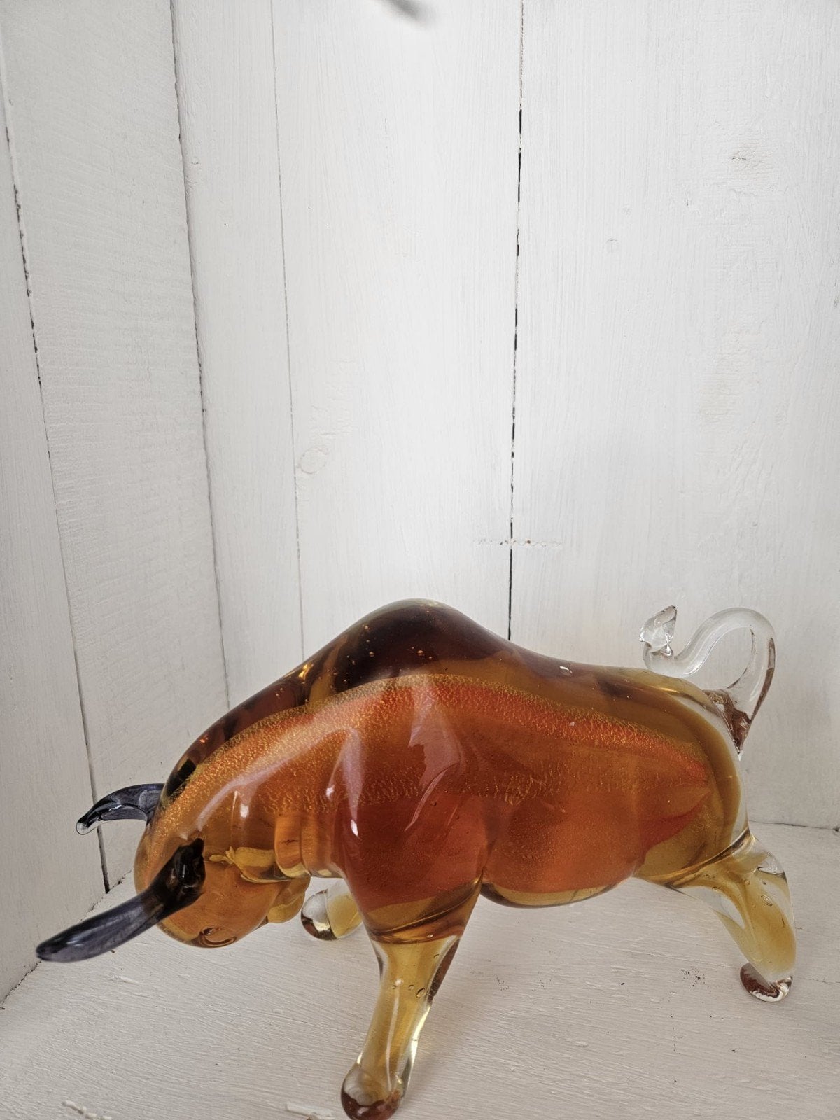 Mooie glazen stier - Bruin/Oranje decoratiebeeld, Ophalen of Verzenden