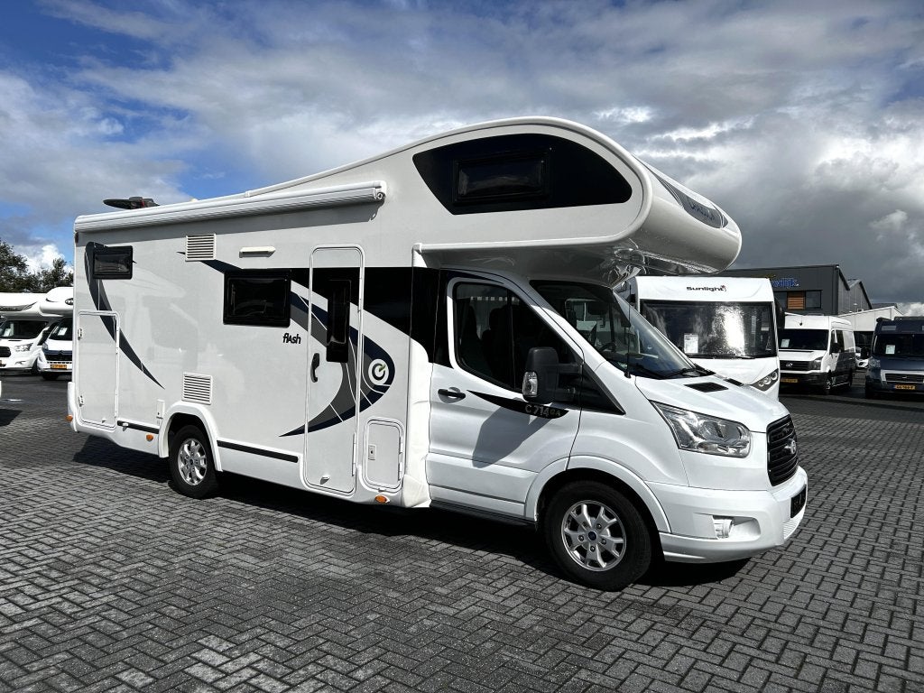 Chausson Flash 714 GA Vastbed/Alkoof/Euro-6/2017/2xAirco, Caravans en Kamperen, Alkoof, Ford, 7 tot 8 meter, Tot en met 6