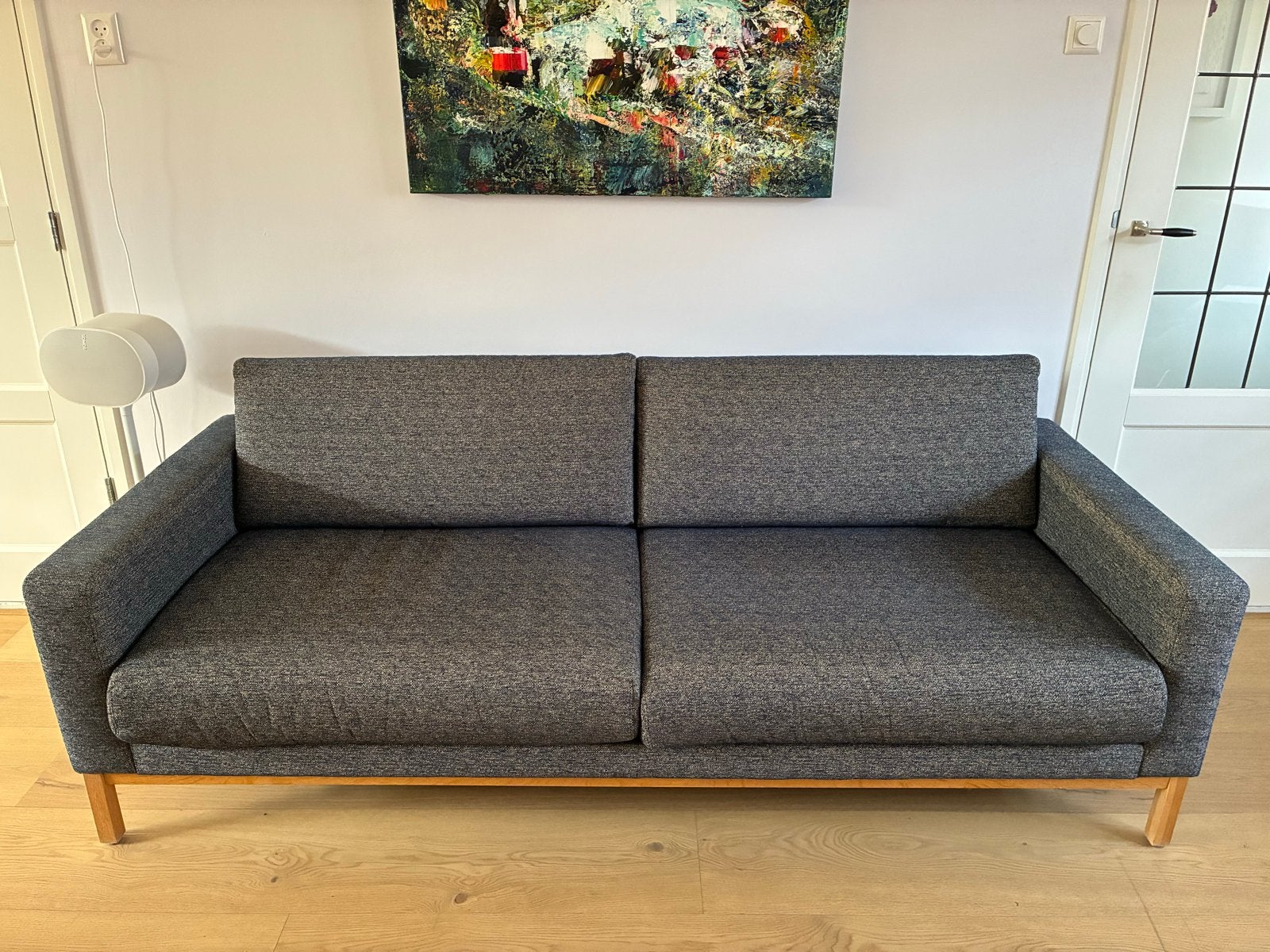 Bolia North 3-zits + poef. Erg nette staat. Donkerblauw-beig, 150 tot 200 cm, Tweepersoons, 75 tot 100 cm, Ophalen of Verzenden