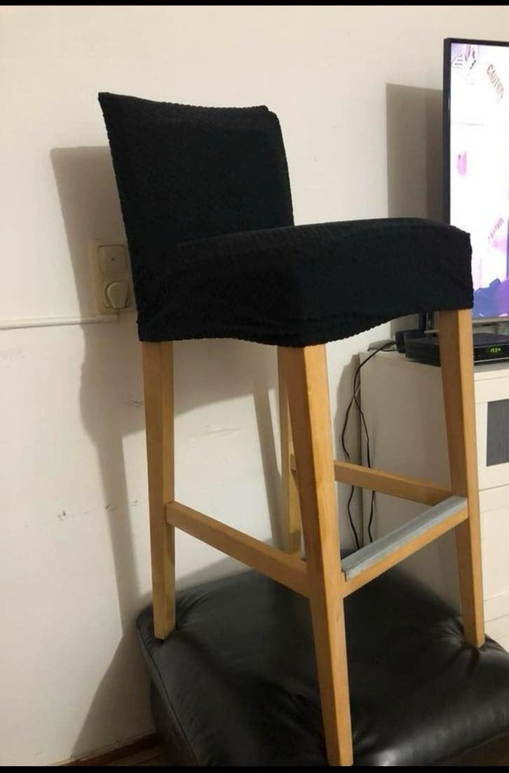 Bar Kruk Bergmund met Rugleuning(Zwart), Ophalen, Met voetsteun, 60 tot 90 cm, Zo goed als nieuw