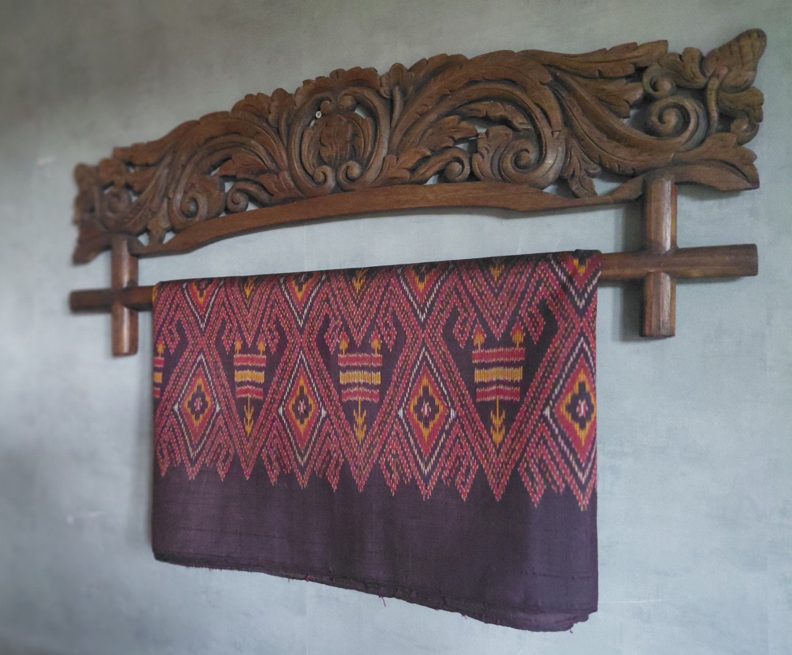 Houten/geweven Ikat Aziatische, Indonesische Wanddecoratie, Ophalen of Verzenden