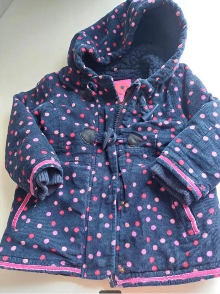 Frendz Winterjas Jas Jasje Winterjasje Blauw Roze Stip mt 80, Kinderen en Baby's, Meisje, Frendz, Ophalen of Verzenden, Zo goed als nieuw