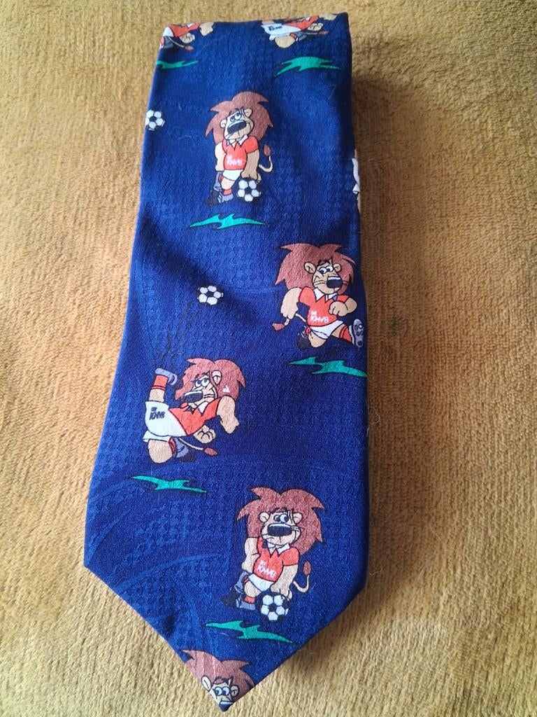 Vintage KNVB Voetbal Stropdas met Leeuwen - 1993, Blauw, Ophalen of Verzenden, KNVB, Met patroon