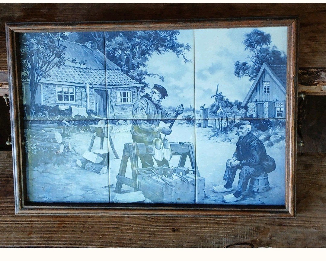 Delfts Blauw Dienblad met Hollandse Scène, Ophalen of Verzenden