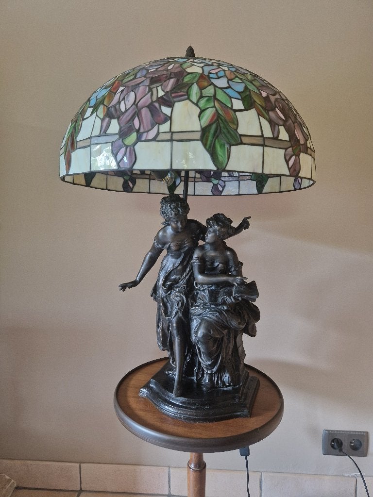 Bronzen lampvoet van Mathurin MOREAU met Tiffany Lampkap, Antiek en Kunst, Antiek | Lampen, Ophalen