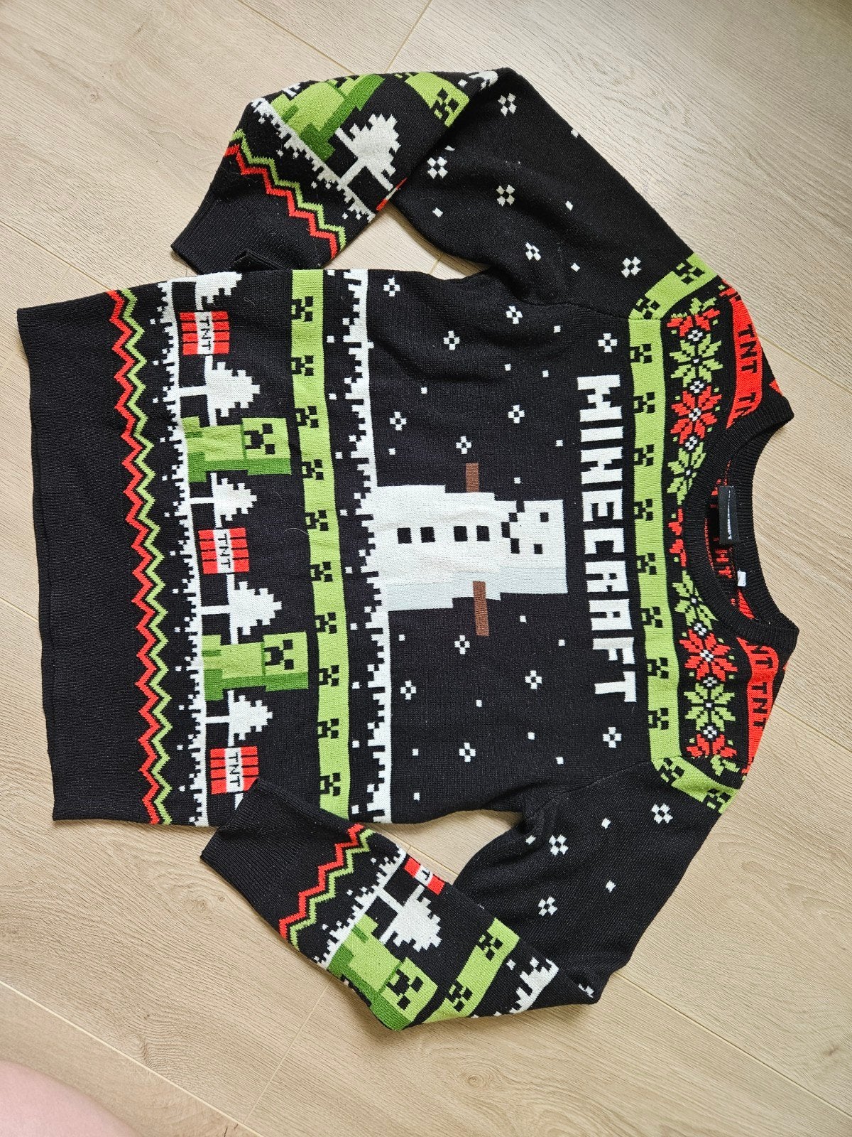 Minecraft Kersttrui Maat 146/152 - Zwart met Creeper design, Ophalen of Verzenden, Zo goed als nieuw, Jongen of Meisje