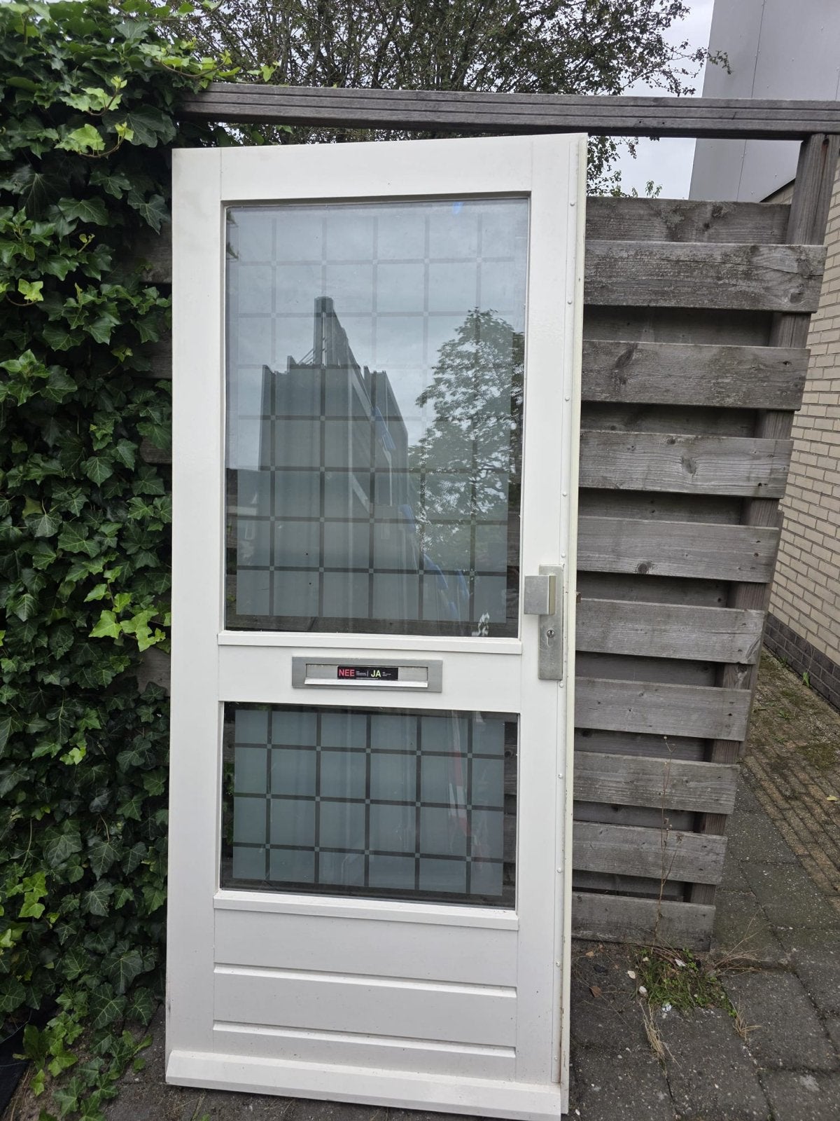 Buitendeur met glas, sleutels en scharnieren, Doe-het-zelf en Verbouw, Gebruikt, 80 tot 100 cm, Ophalen of Verzenden, Buitendeur