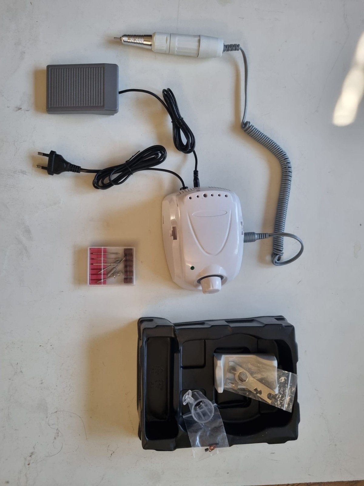 Professionele nagelfrees set compleet – pedaal, handstuk,bit, Ophalen of Verzenden