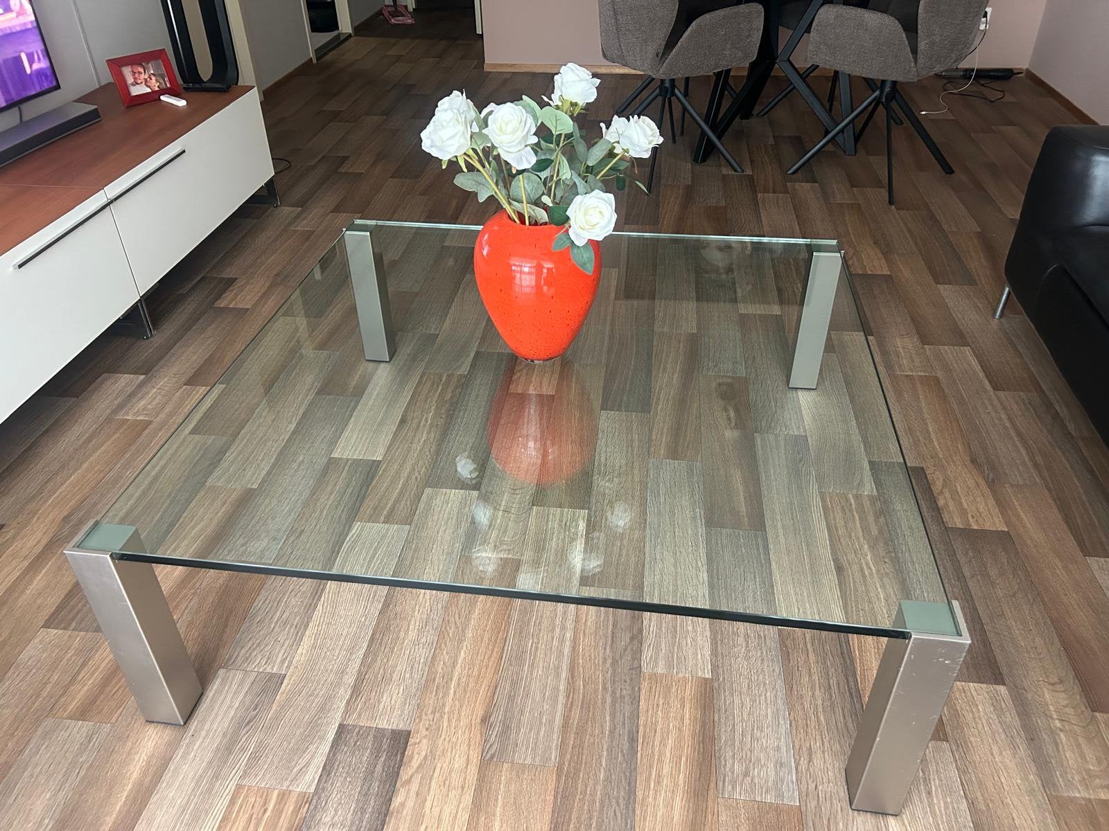 Dikke glazen salontafel MOET WEG!, Ophalen, Rechthoekig, 100 tot 150 cm, 100 tot 150 cm