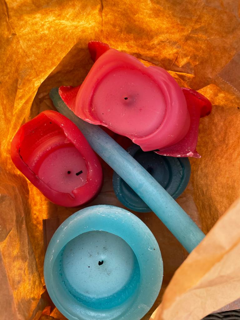 Roze en turquoise kaarsen, Ophalen, Overige materialen, Gebruikt, Kaars