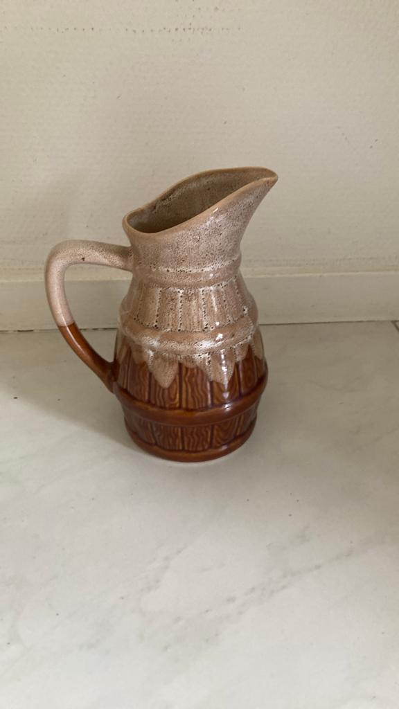 Vintage Aardewerken Kan - Bruin met Crèmekleurige Glazuur, Antiek en Kunst, Antiek | Keramiek en Aardewerk, Ophalen of Verzenden