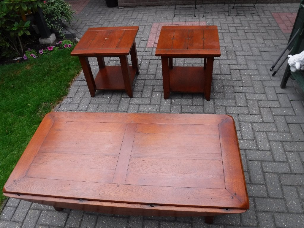 Gebruikte salontafel en 2 kleinere tafeltjes., Ophalen, Gebruikt, 100 tot 150 cm, Eikenhout