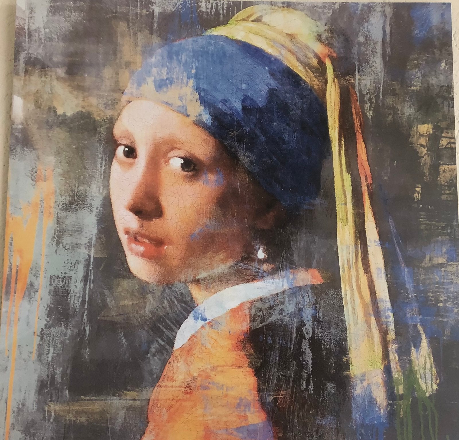 Meisje met de parel schilderij - 74x74 cm, Antiek en Kunst, Ophalen, Kunststof, Op houten frame, Print