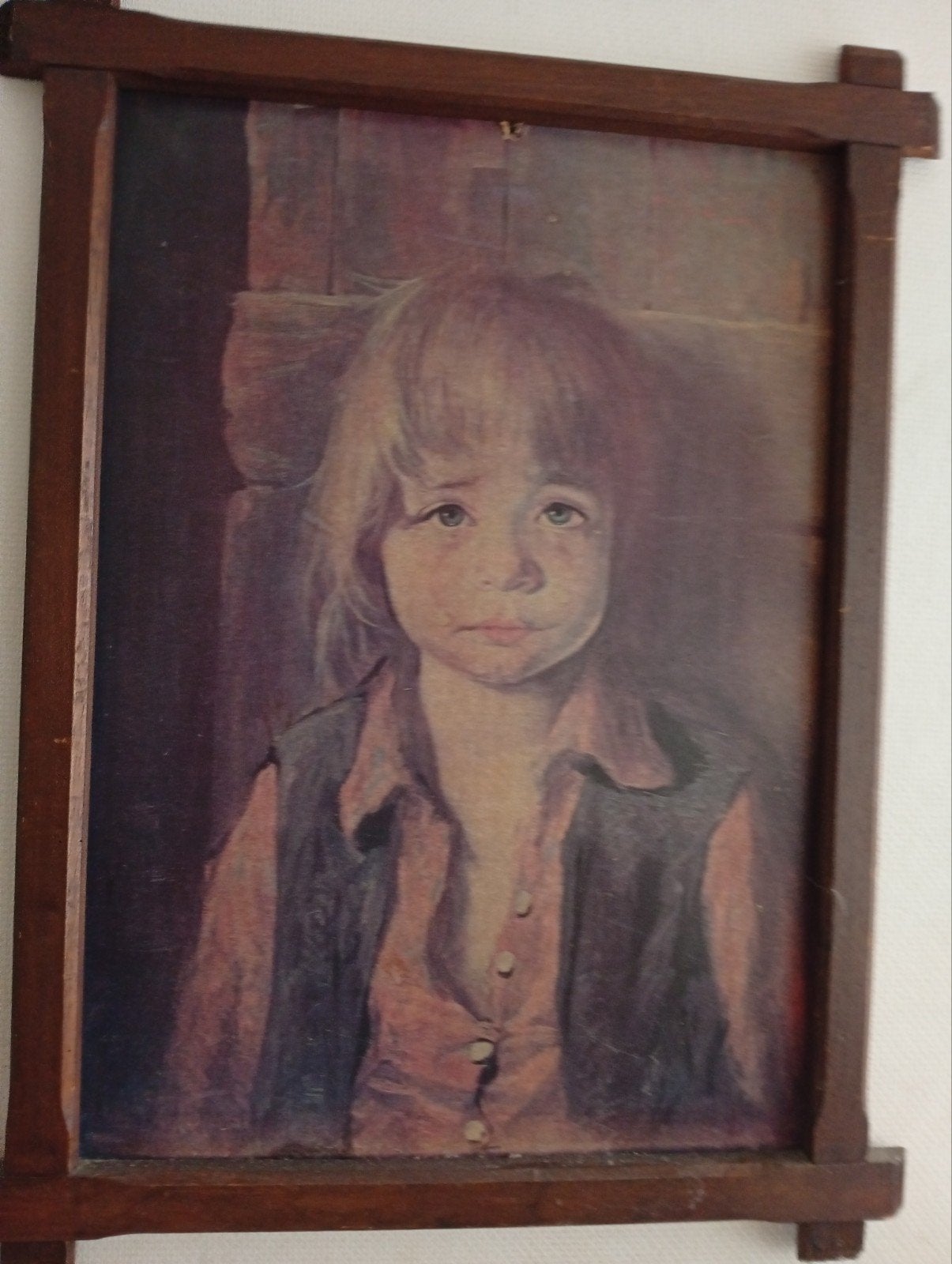 Vintage Portret van een Kind in Houten Lijst, Ophalen of Verzenden