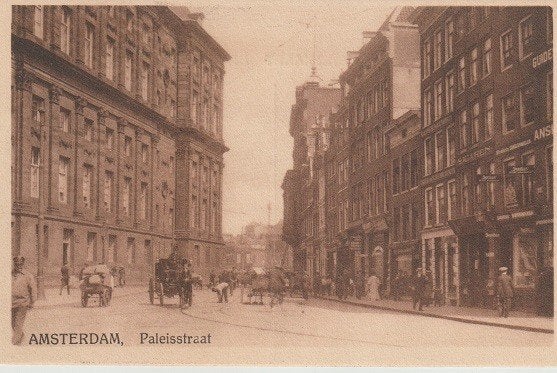 Amsterdam Paleisstraat/oud/koets/handkar/volk, Verzenden, 1940 tot 1960, Ongelopen, Noord-Holland