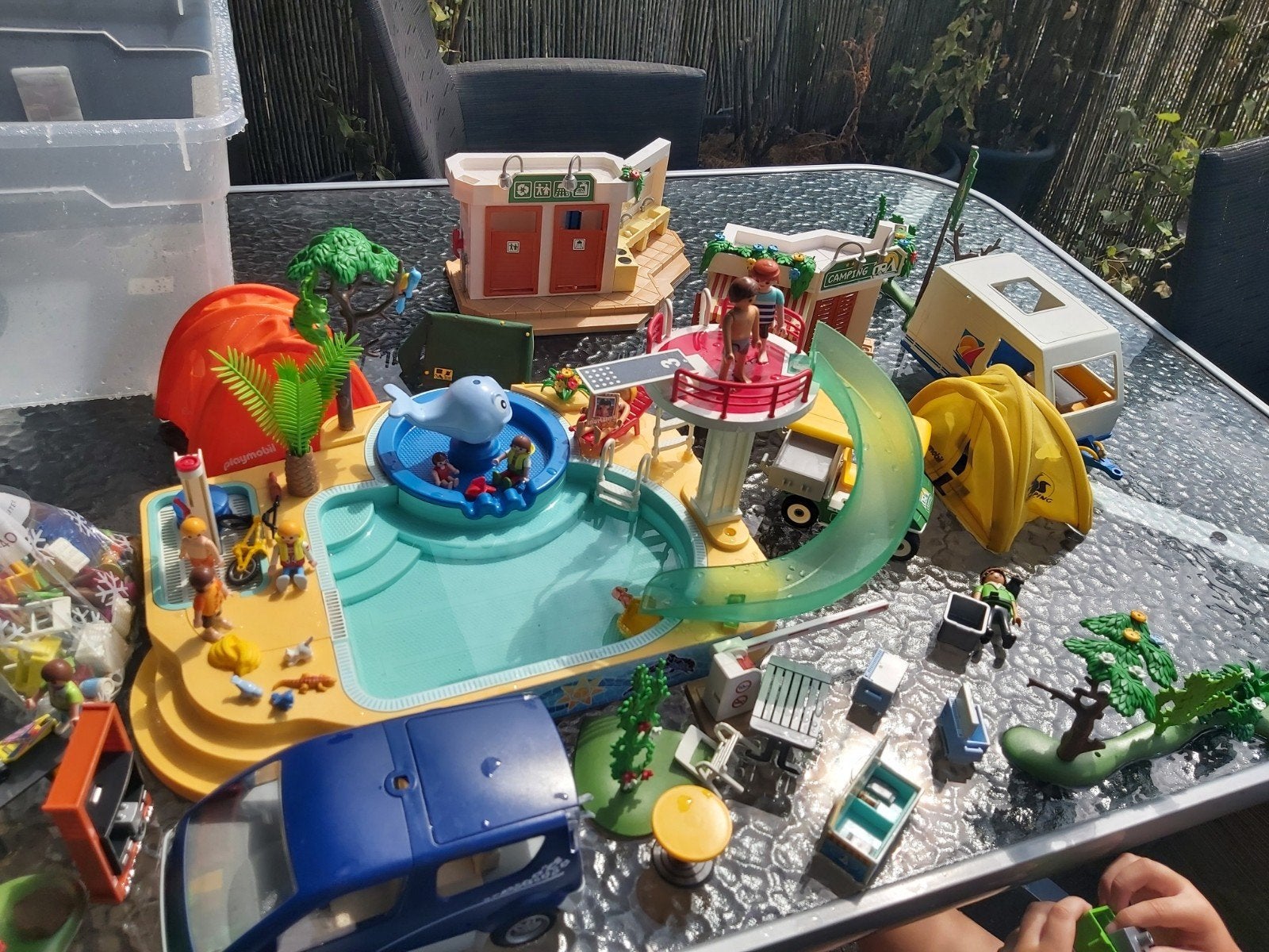 Playmobil GROOT Camping Set met Zwembad, caravan, auto, tent, Gebruikt, Complete set, Overige typen, Ophalen of Verzenden