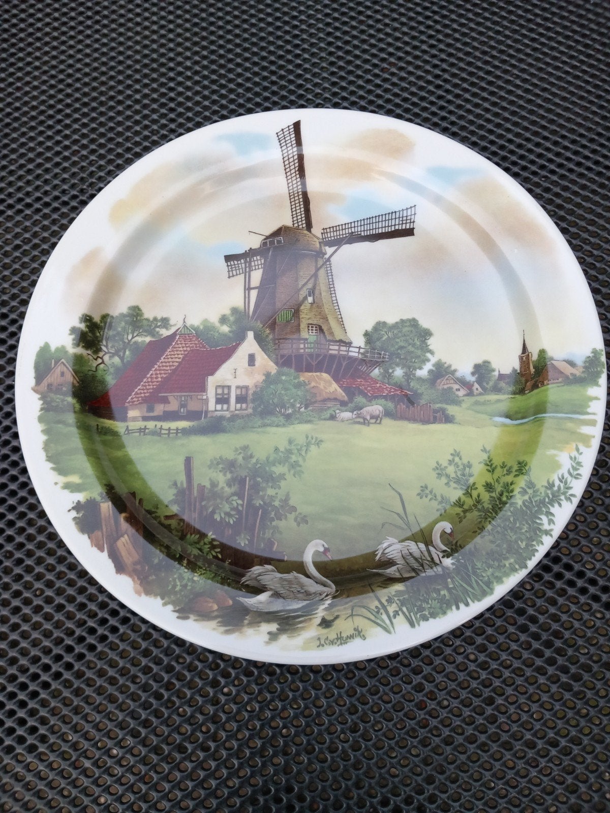 Groot wandbord J.C van Hunnik 31cm doorsnede, Antiek en Kunst, Antiek | Wandborden en Tegels, Ophalen of Verzenden
