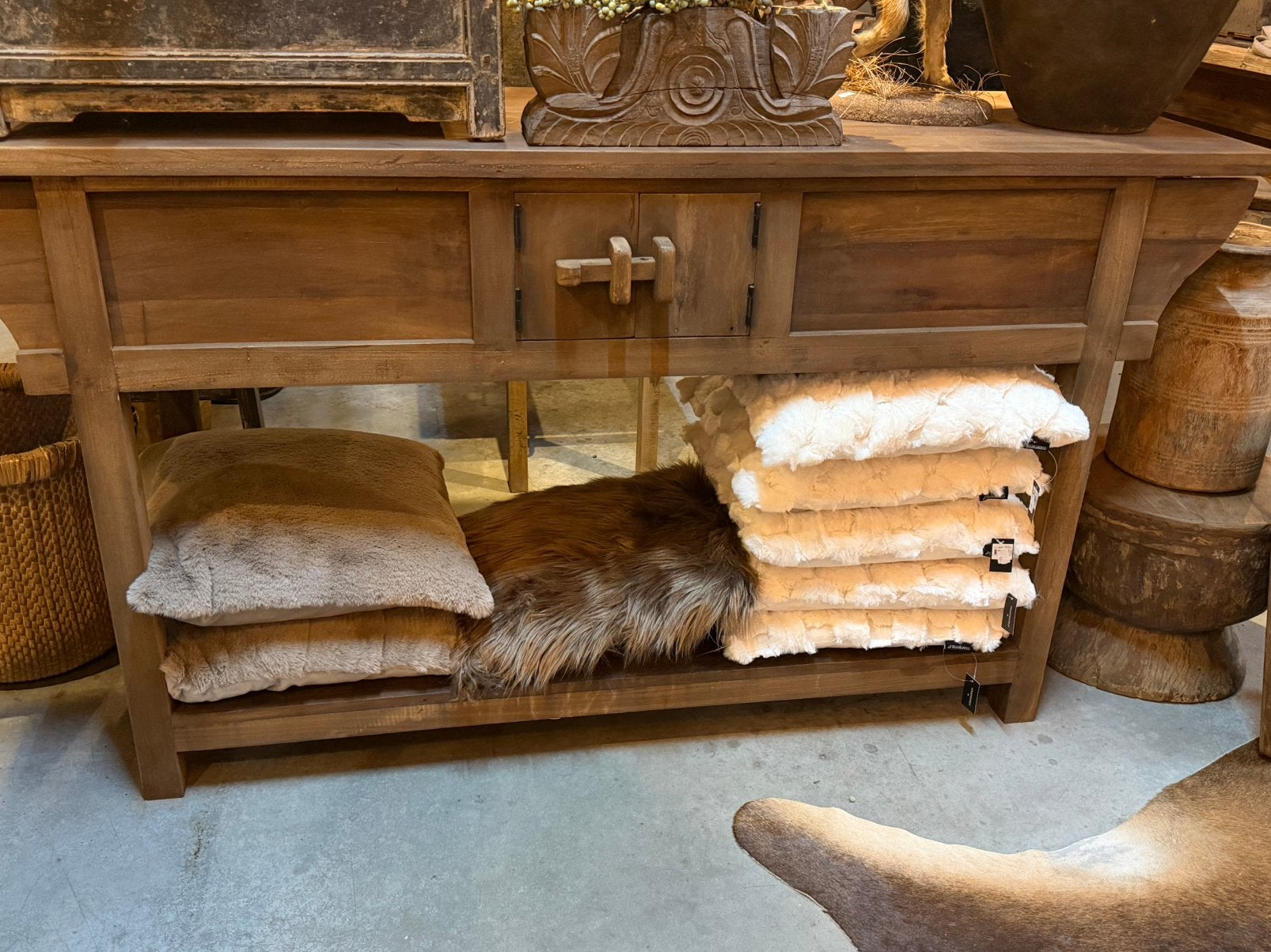 Actie Sidetable wandtafel haltafel met schap deurtjes, Ophalen, Stoer sober landelijk hoffz aura peeperkorn, Teakhout, Nieuw