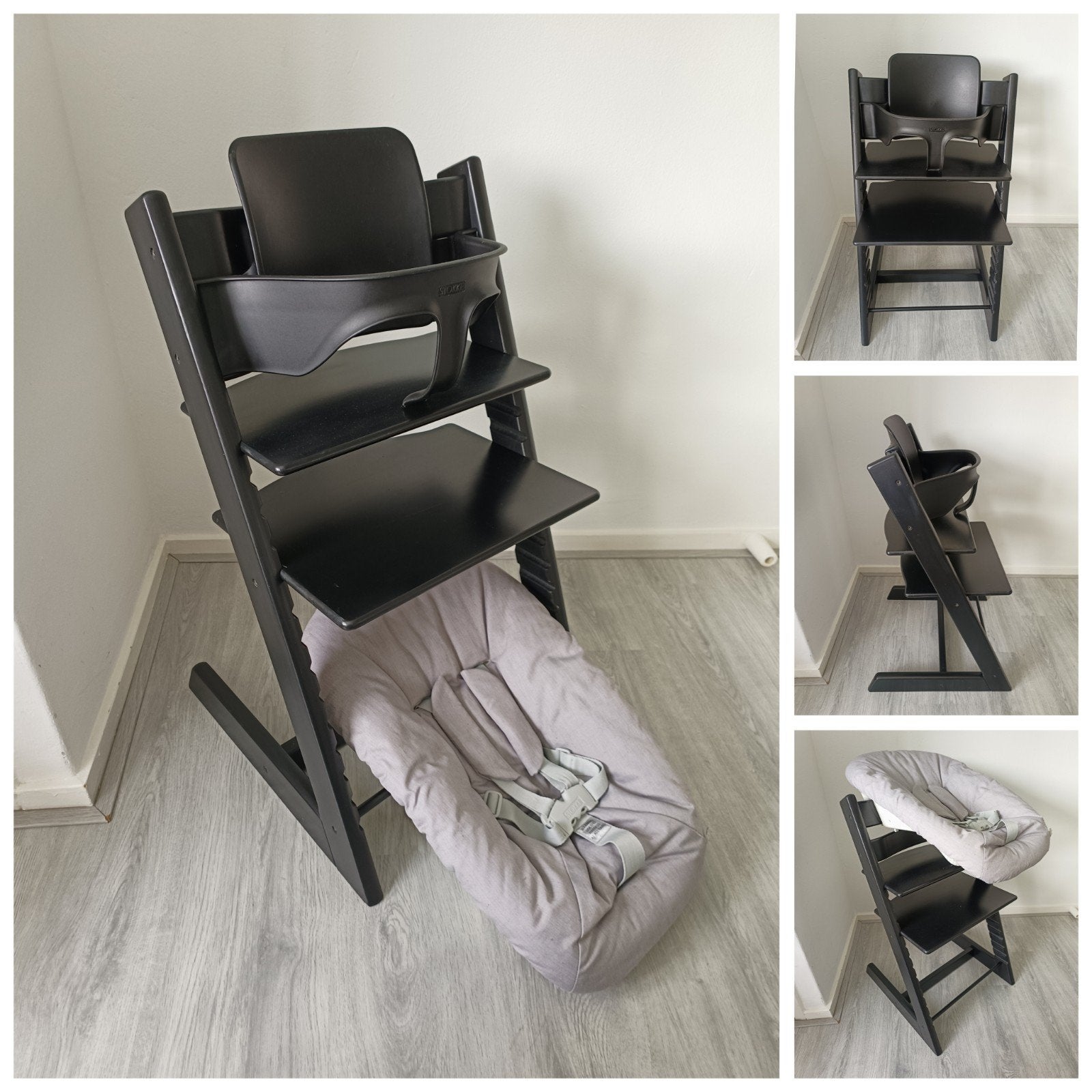 Stokke Tripp Trapp zwart met babyset en 2 standen newbornset, Kinderen en Baby's, Kinderstoelen, Meegroeistoel, Ophalen of Verzenden