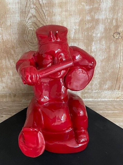 Grappig beeld vechtende krijger Japan. Rood glazuur keramiek, Antiek en Kunst, Ophalen, Geglazuurd, Rood, 20 - 50 cm