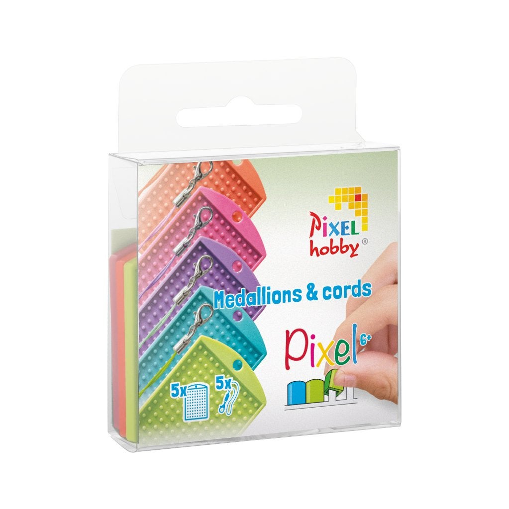 Pixelhobby set 5 medaillons en 5 koordjes diverse kleuren, ., Nieuw, Ophalen of Verzenden, Pixelhobby