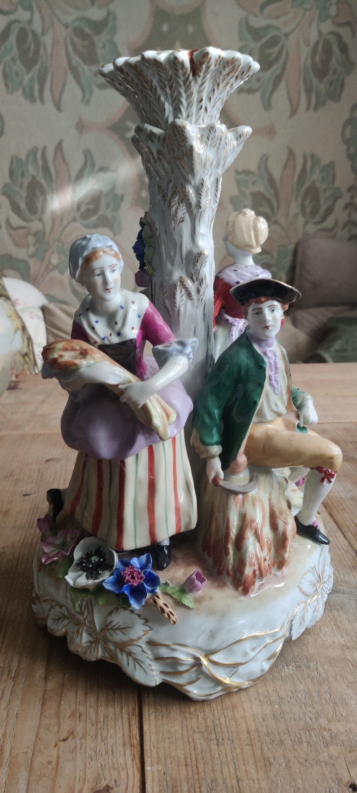 Antieke Dresden Porseleinen Lampvoet met Figuren, Ophalen of Verzenden