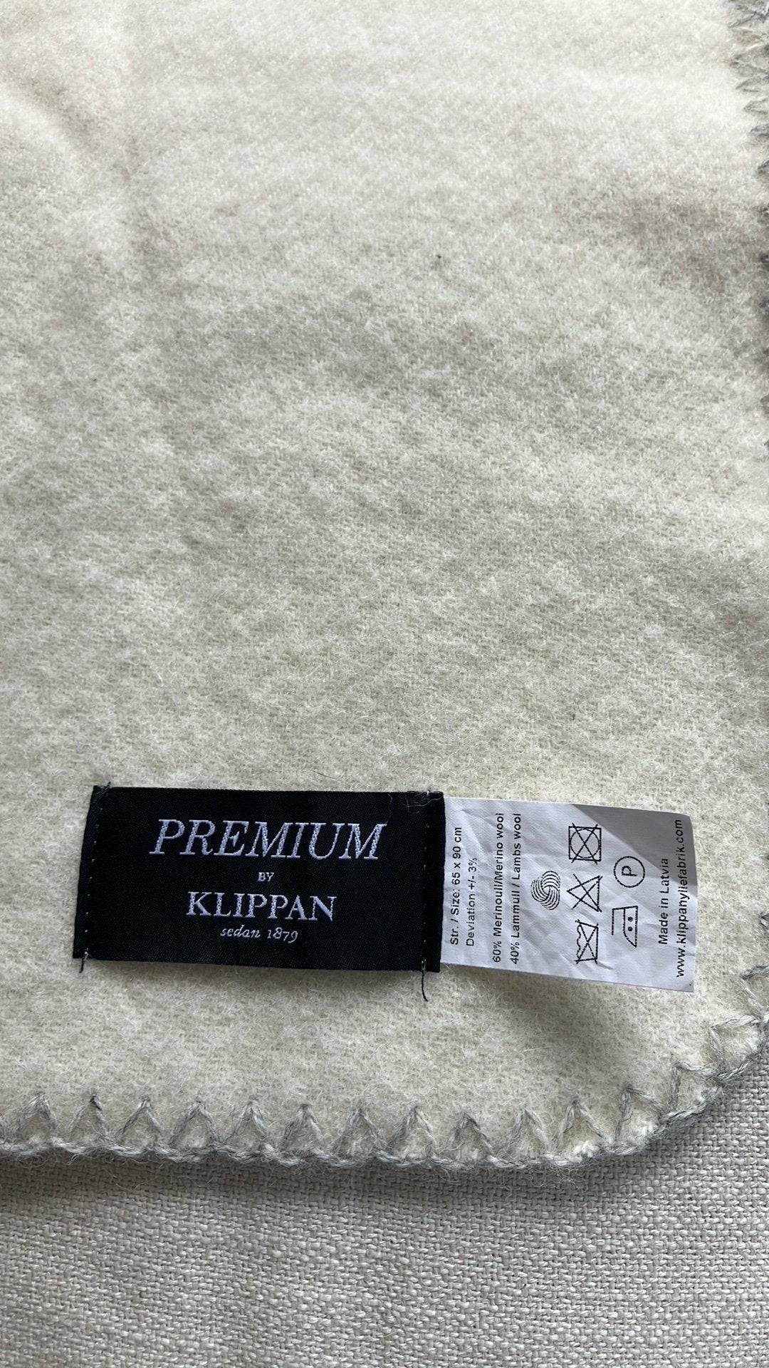 Klippan wollen deken wit met grijze bies 65x90 cm, Ophalen, Zo goed als nieuw, 100 cm of meer, Deken