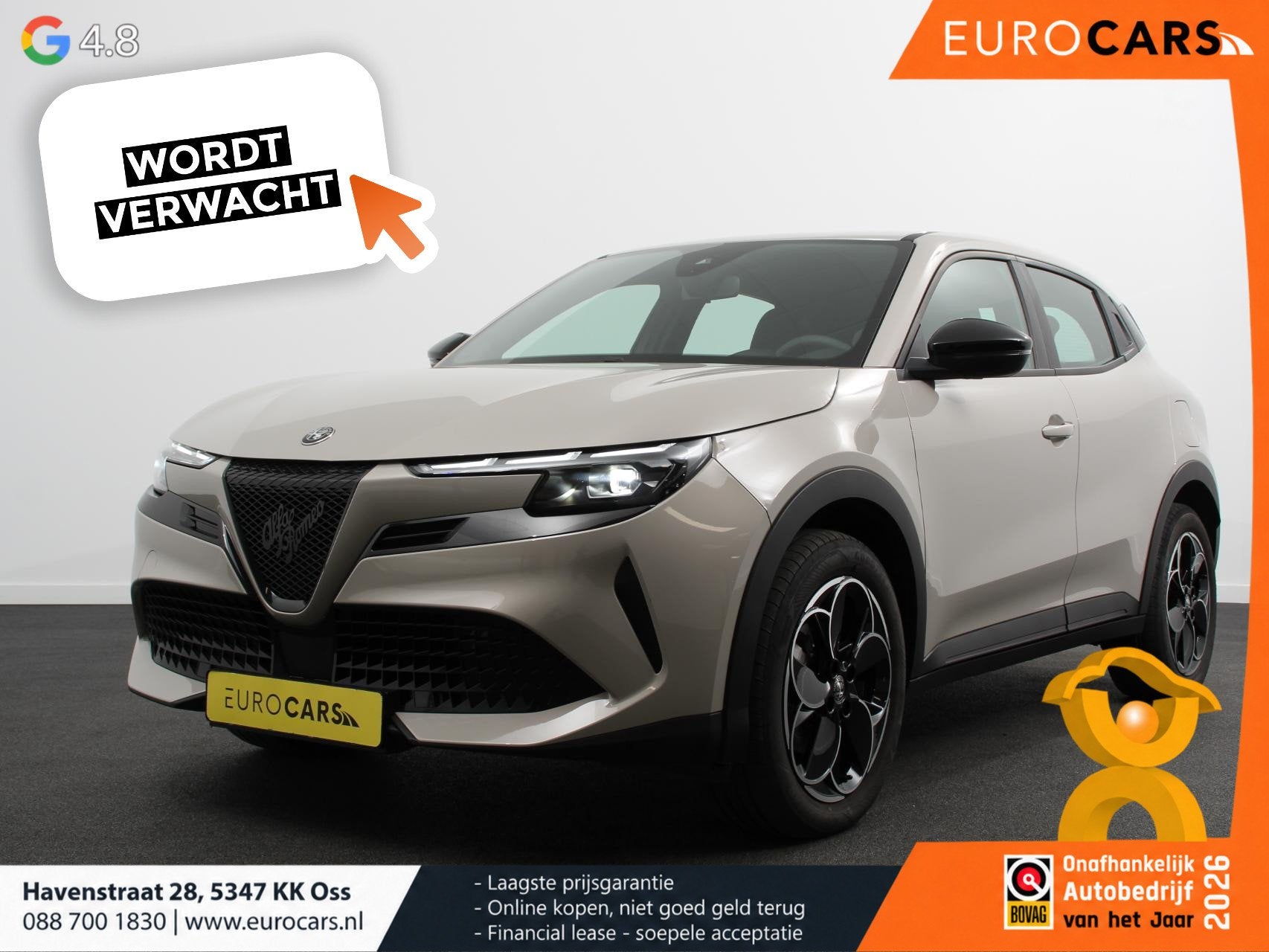 Alfa Romeo Junior Elettrica Automaat 156PK Adaptieve Cruise, Auto's, 413 km, Stof, Gebruikt, Beige