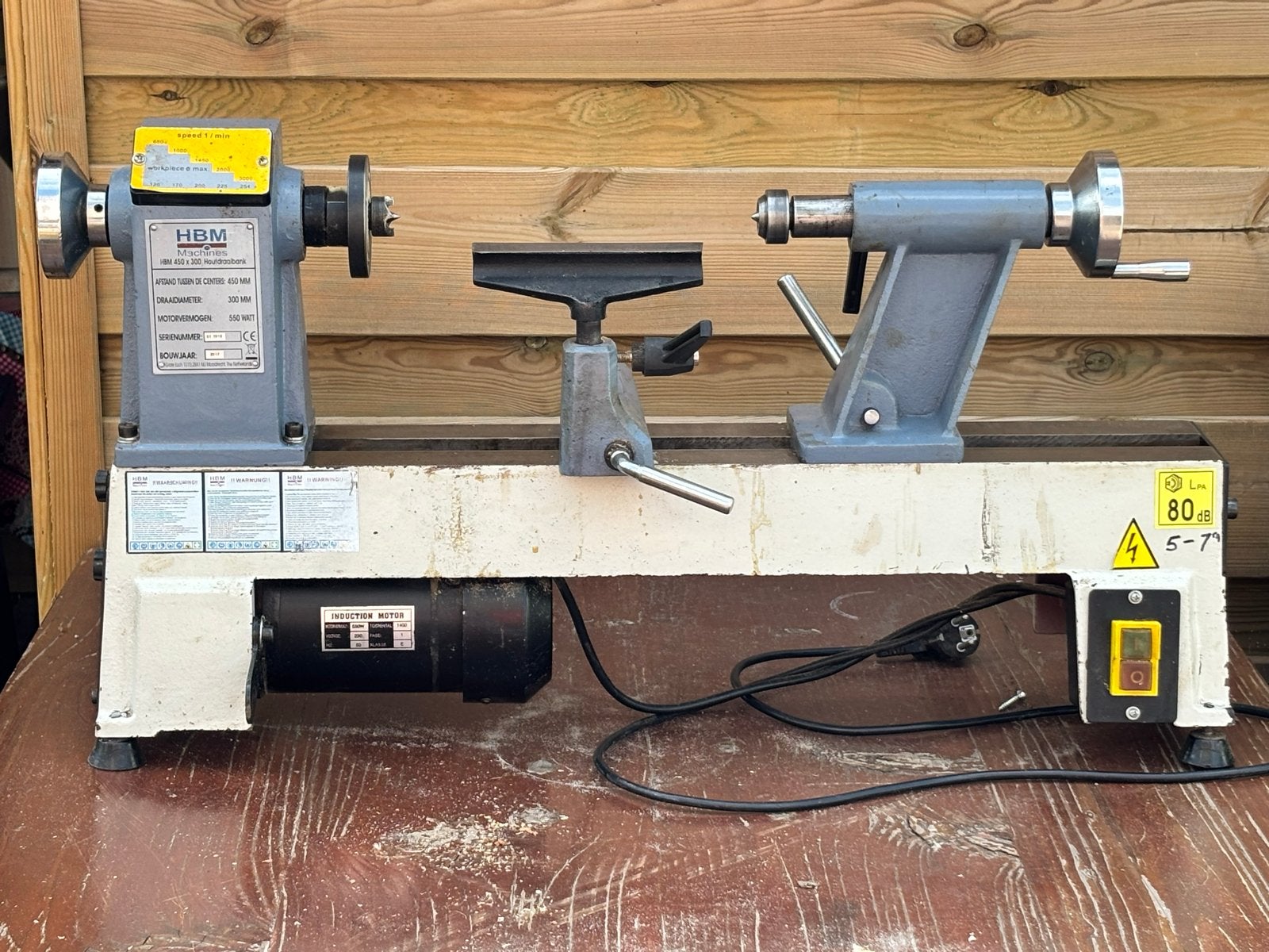 HBM Houtdraaibank met nieuwe set 6 st Crowntools beitelset, Ophalen, Gebruikt, Houtdraaibank, Minder dan 500 mm