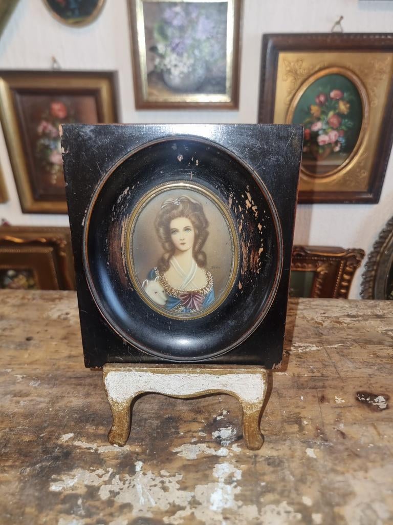 Oud portret tekening schilderijtje portretje dame vrouw K61, Ophalen of Verzenden