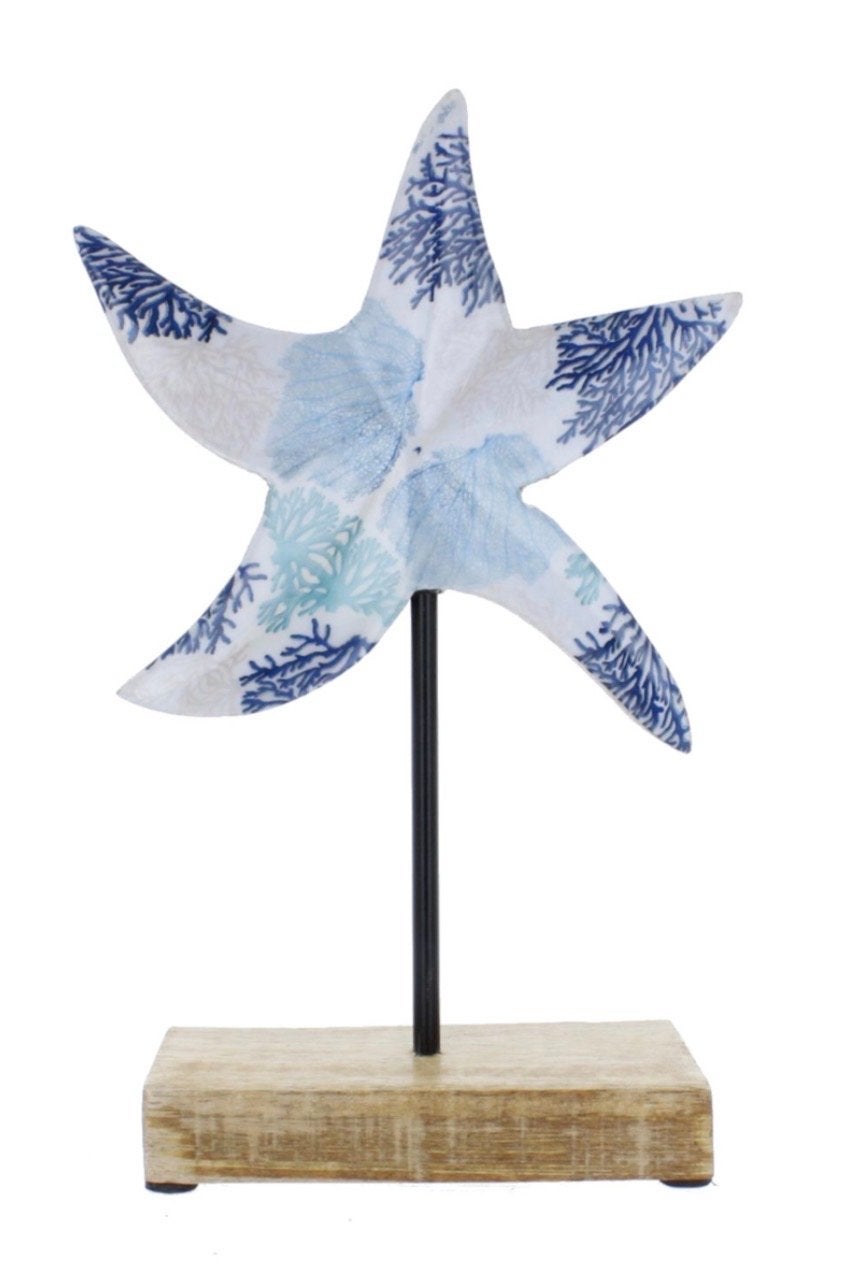 Decoratieve Zeester op Voet - Wit/Blauw/Bruin, Meerkleurig, Overige materialen, Nieuw, Mediterraans