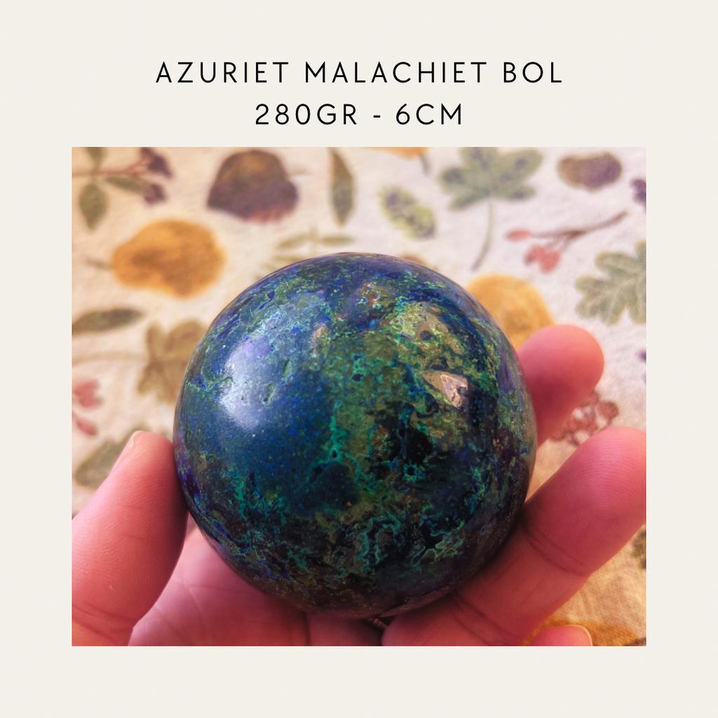 Grote azuriet malachiet bol 6 cm / 280g blauw groen mineraal, Verzamelen, Mineralen en Fossielen, Ophalen of Verzenden, Mineraal