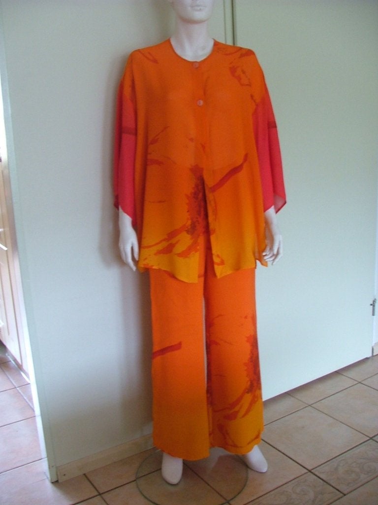 Exclusieve tuniek en pantalon Marimekko Finland Marja Suna M, Maat 38/40 (M), Marimekko, Kostuum of Pak, Oranje