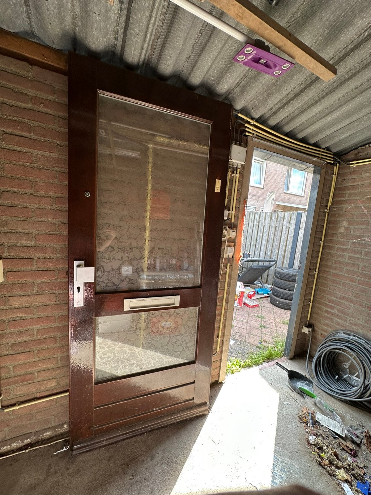Hard houten voordeur melkglas, Schuur, Zo goed als nieuw, Zonder ramen, Ophalen