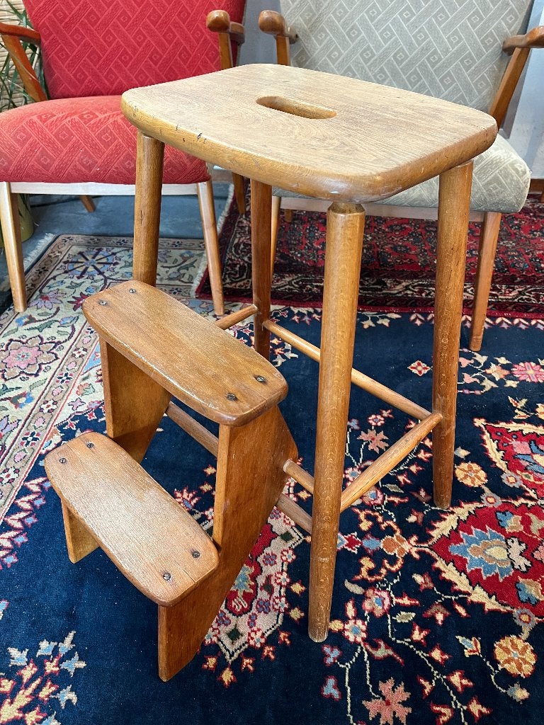 Vintage Houten Trapkruk – Retro Huishoudtrap & Krukje, Ophalen, Huis en Inrichting