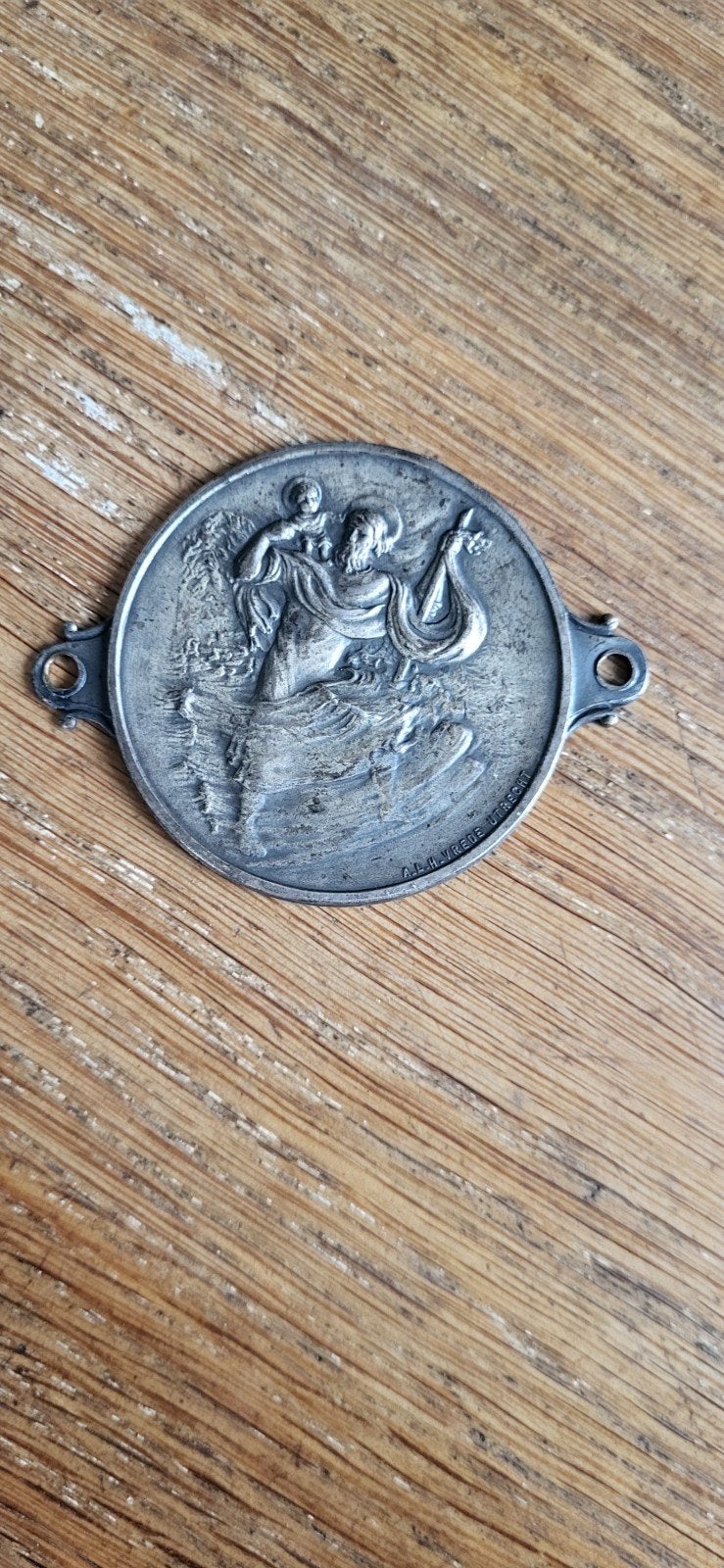 antieke sint-christoffel plaquette A.L.H. Vrede Utrecht, Postzegels en Munten, Ophalen, Overige materialen