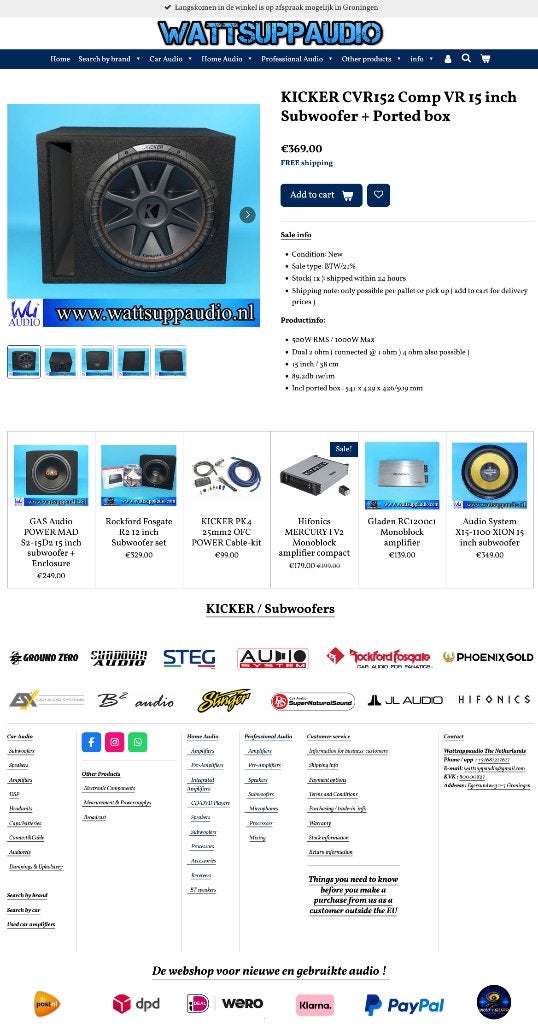 KICKER CVR152 Comp VR 15 inch Subwoofer + Gepoorte kist, Audio Design, Nieuw, Am Breilingsweg 3, 76709 Kronau, Duitsland, Ophalen of Verzenden